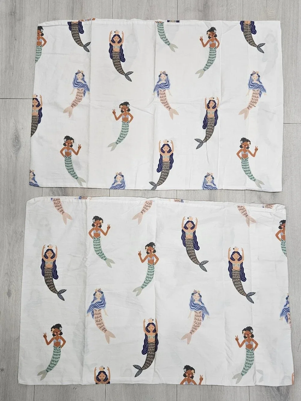 Crate & Kids Kaia Mermaid FULL Fitted Sheet & 2 STD Pillowcases Organic Cotton